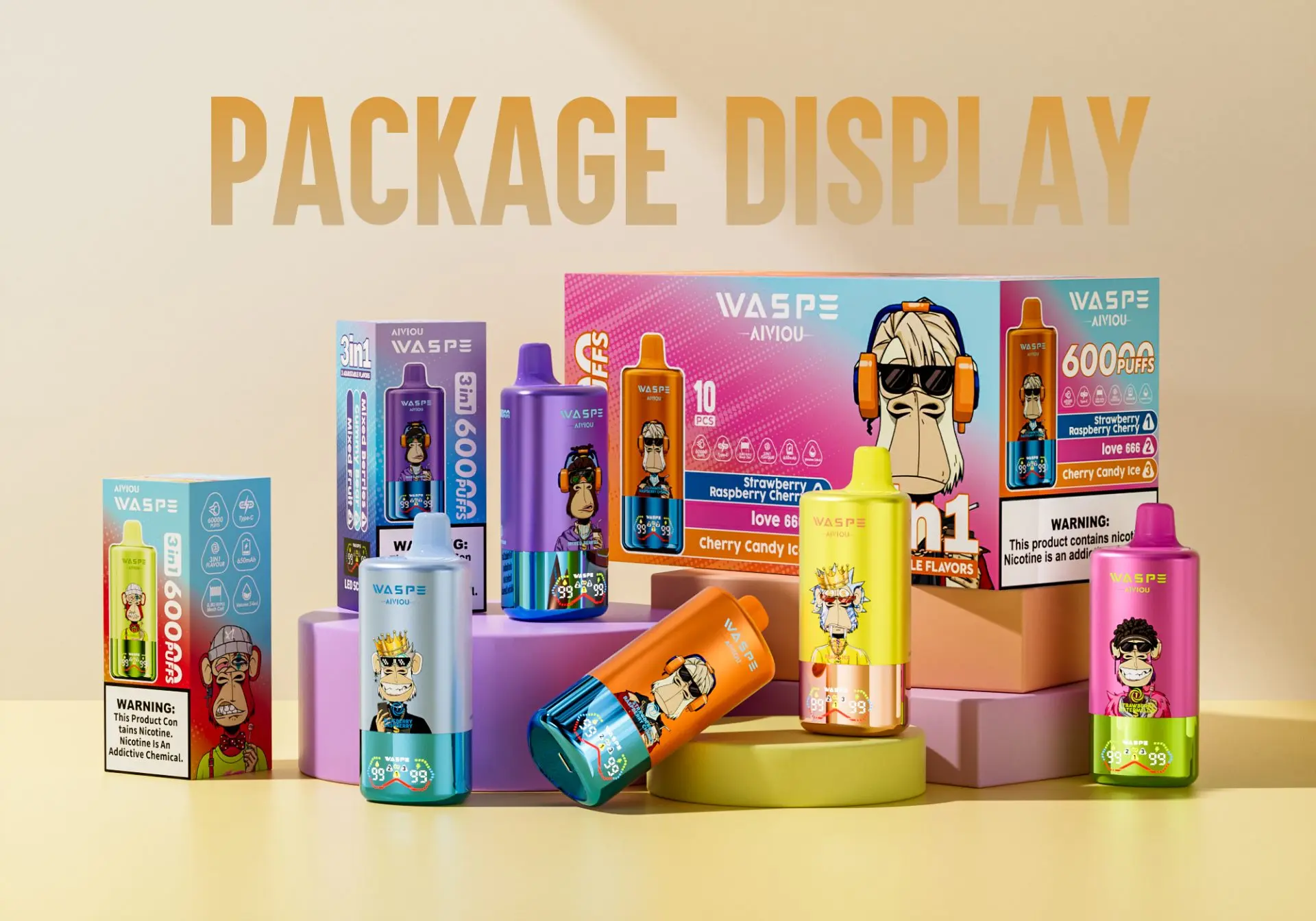 WASPE 3 in 1 60000 PUFFS Triple Flavor Disposable Vape