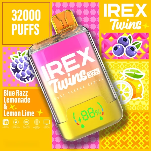 IREX VAPE TWINS 32000 Puffs Disposable Vape Blue RazzLemonade Lemon lime