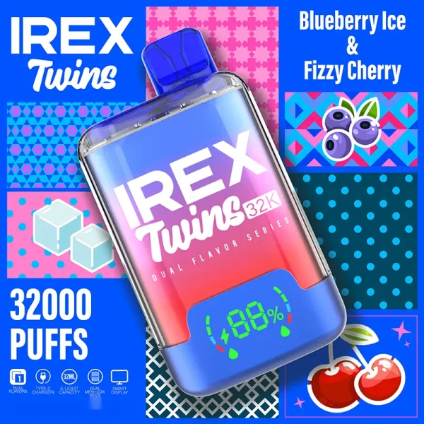 IREX VAPE TWINS 32000 Puffs Disposable Vape Blueberry lceFizzy cherry