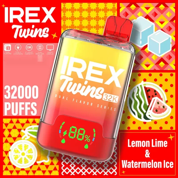 IREX VAPE TWINS 32000 Puffs Disposable Vape Lemon Lime Watermelon lce