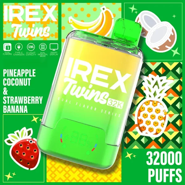 IREX VAPE TWINS 32000 Puffs Disposable Vape PINEAPPLECOCONUT STRAWBERRYBANANA