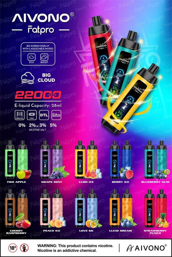 AIVONO Aim FATPRO 22000 Puffs Disposable Vape Product function and taste