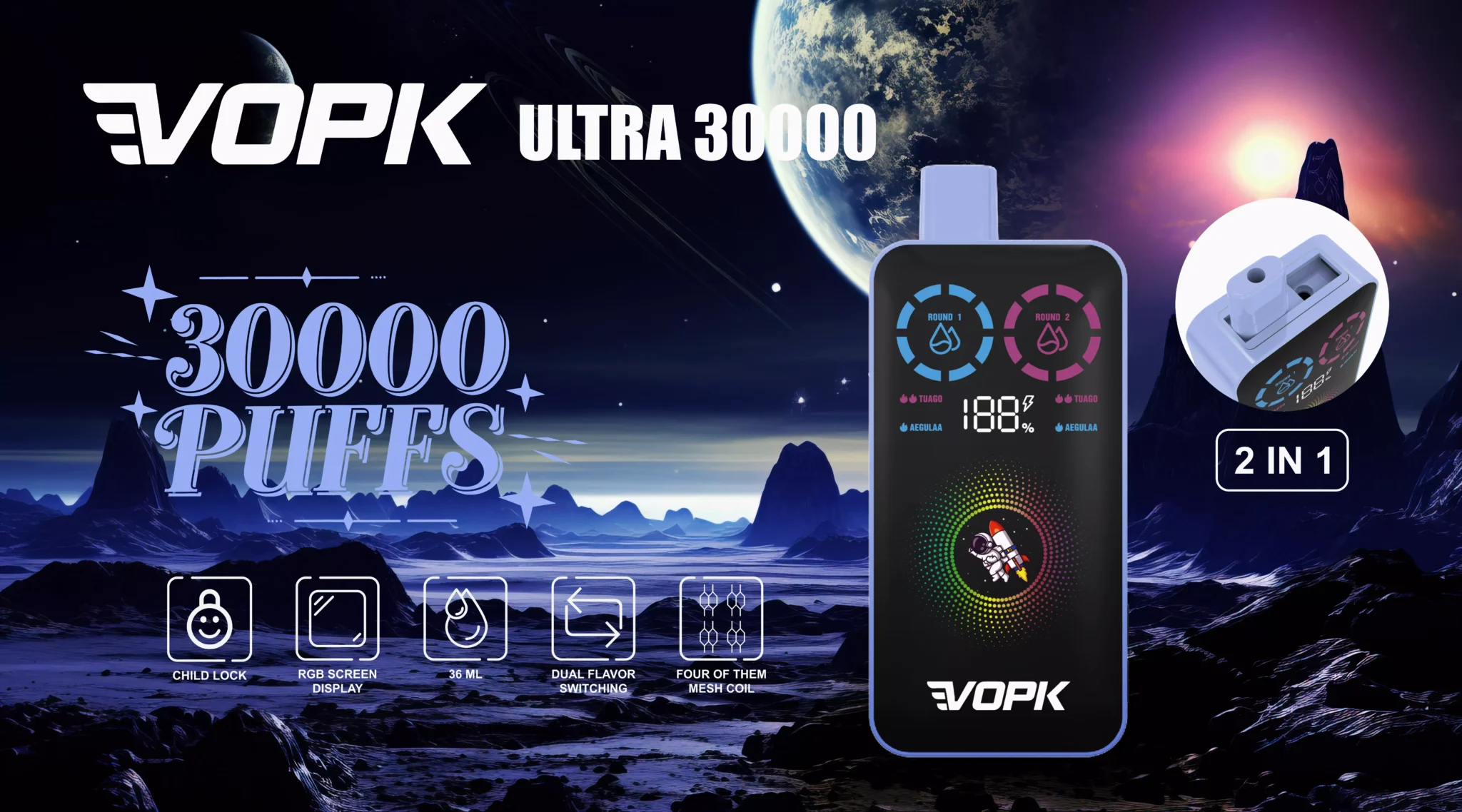 VOPK ULTRA 30000 Puffs Double Vape Product function display