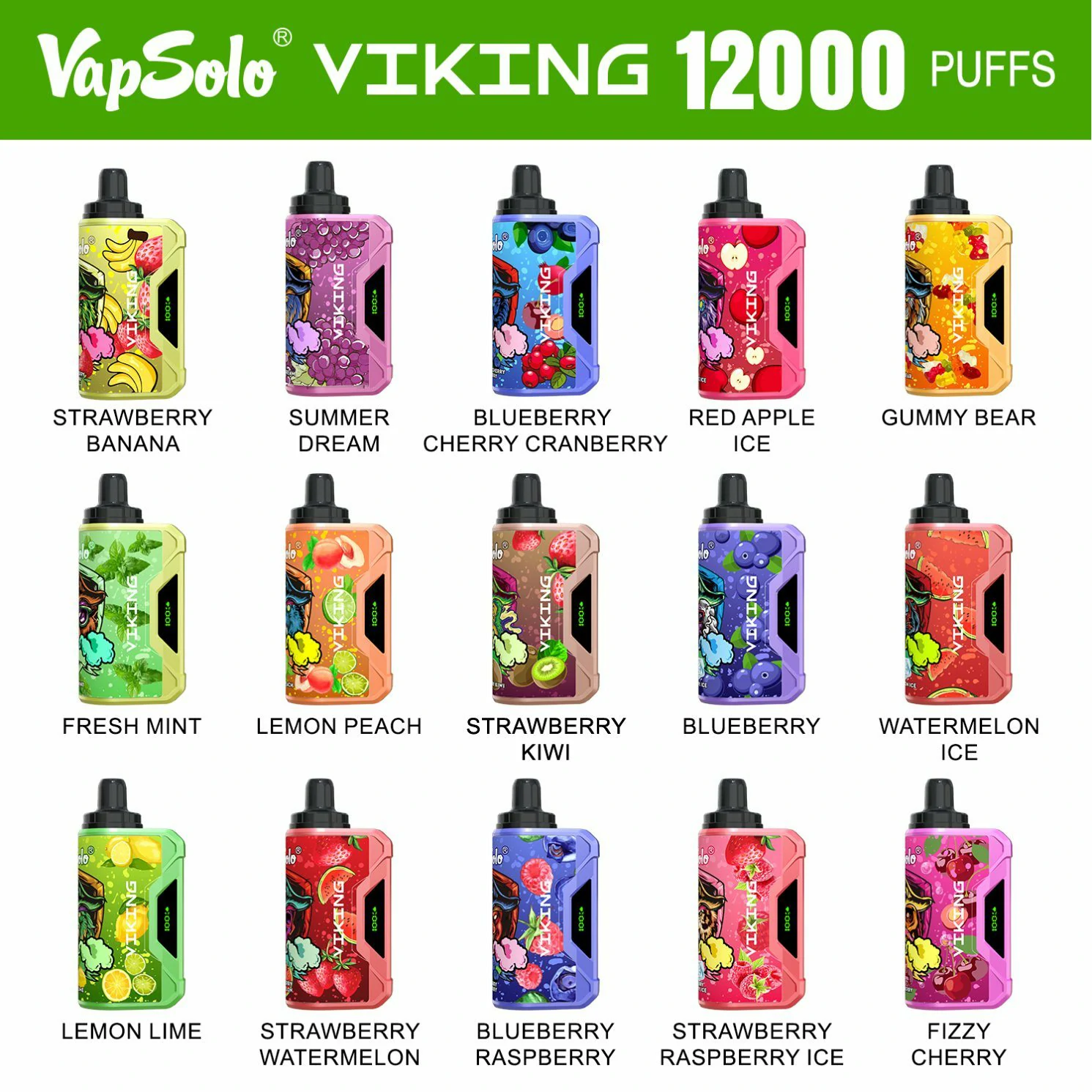 Vapsolo Viking 12000 puffs Disposable Vape Product taste display