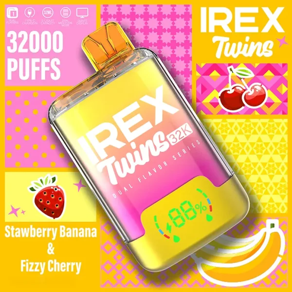 IREX VAPE TWINS 32000 Puffs Disposable Vape Stawberry Banana Fizzy cherry