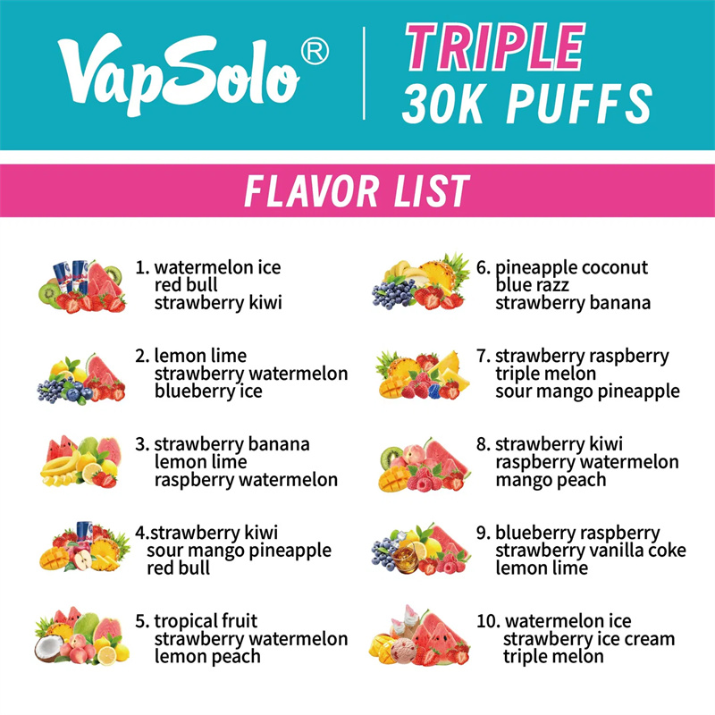Vapsolo Triple 3in1 30000 Puffs Disposable Vape Taste Description Chart
