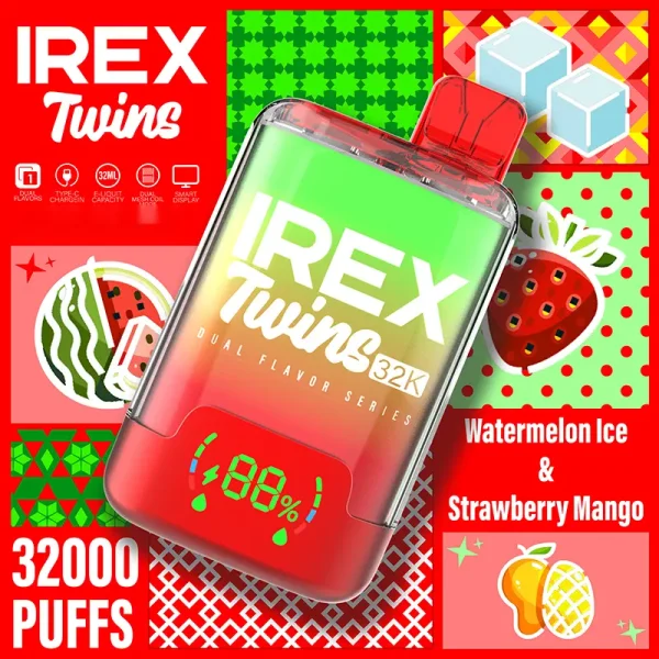 IREX VAPE TWINS 32000 Puffs Disposable Vape Watermelon lce Strawberry Mango