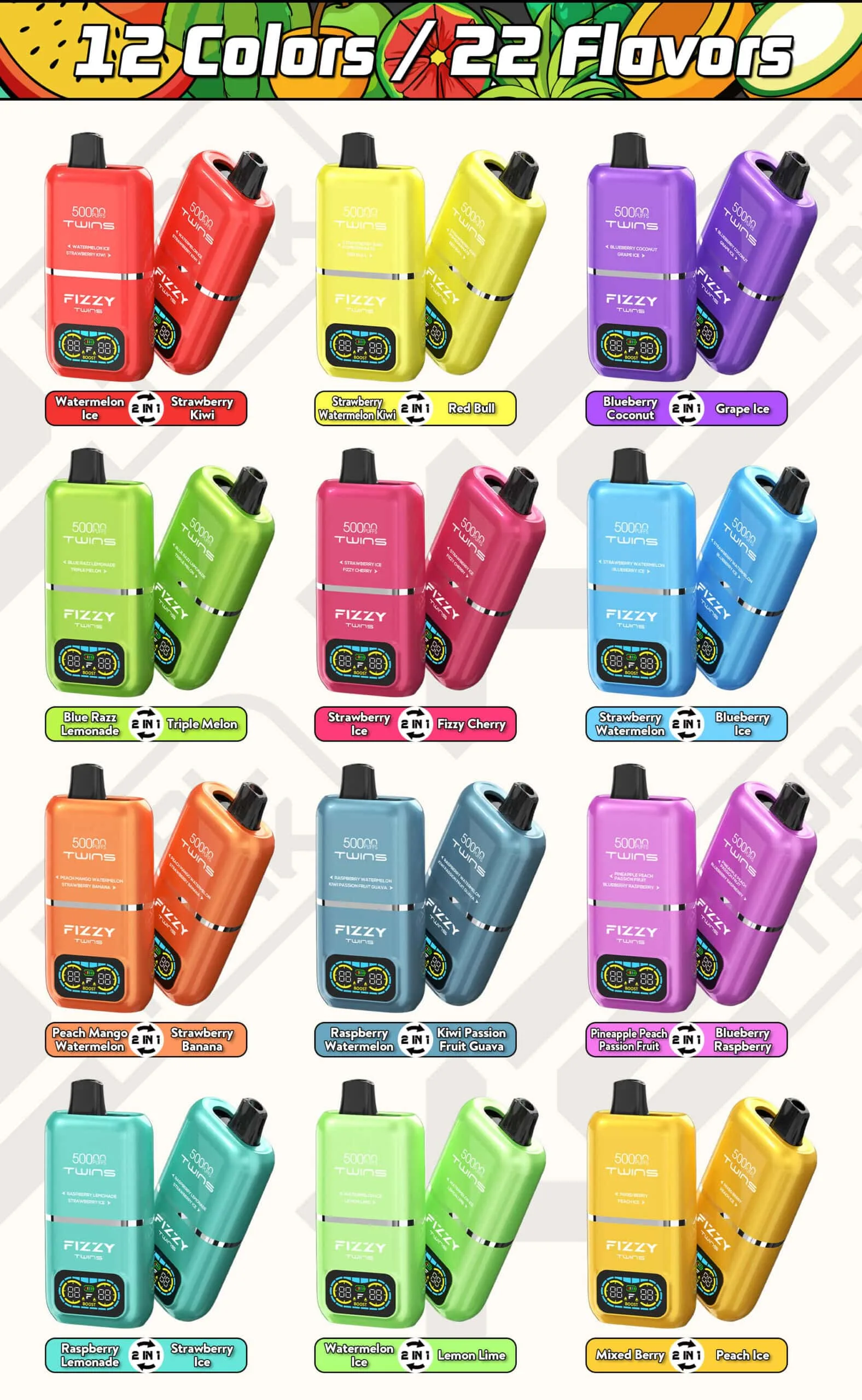 Fizzy 50000 PUFF (2 in 1) Disposable Vape Flavor Showcase