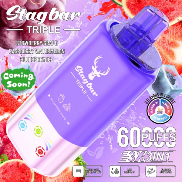 STAG BAR Triple 60K Puffs 3-in-1 Flavors Disposable Vape BLUEBERRY ICE