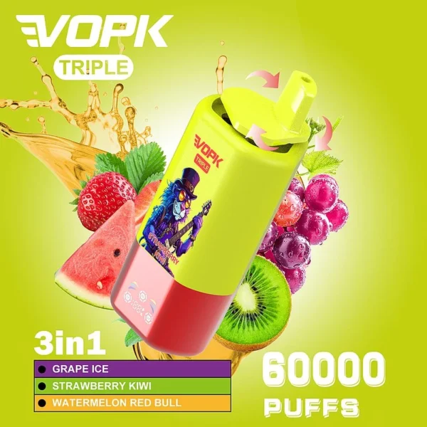 VOPK-TRIPE 60000PUFFS Disposable Vape GRAPE ICESTRAWBERRY KIWIWATERMELON RED BULL