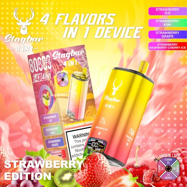 Stag Bar 80000 Puffs 4in 1 Disposable Vape STRAWBERR EDITION