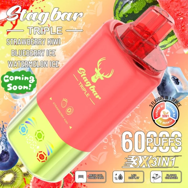 STAG BAR Triple 60K Puffs 3-in-1 Flavors Disposable Vape STRAWBERRY KIWI