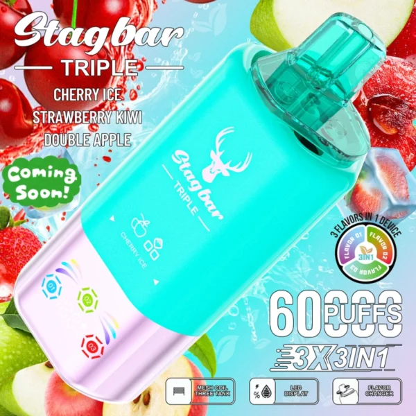STAG BAR Triple 60K Puffs 3-in-1 Flavors Disposable Vape STRAWBERRYKIWI