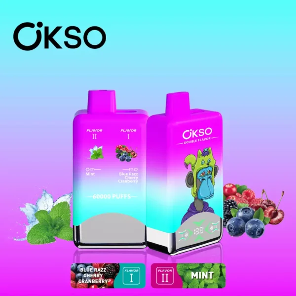 OKSO Dual Flavor 60000 Puffs Disposable Vape Blue Razz Cherry Cranberry & Mint