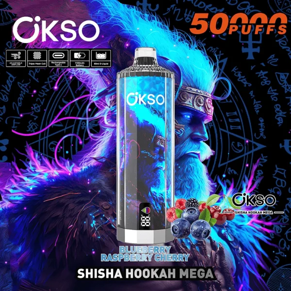 OKSO Shisha 50K Puffs Hookah Mega Disposable Vape Blueberry Raspberry Cherry