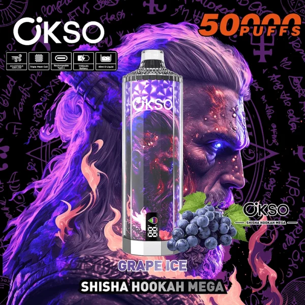 OKSO Shisha 50K Puffs Hookah Mega Disposable Vape Grape Ice