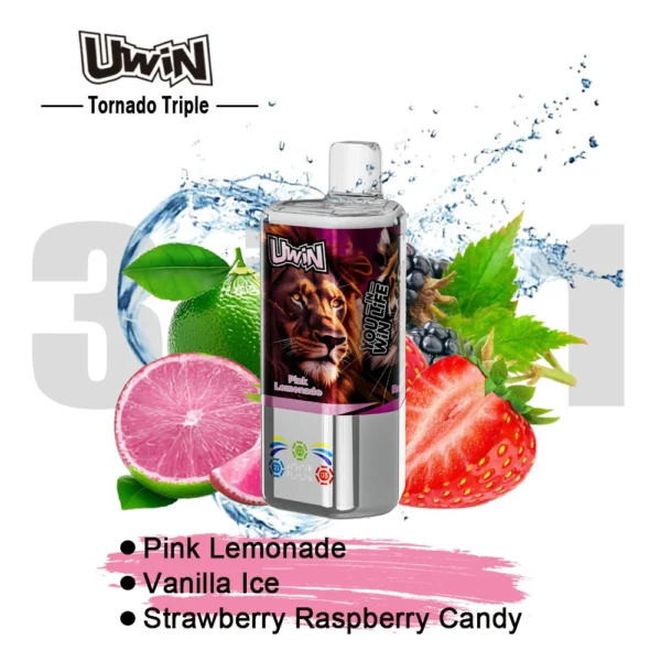 Uwin Tornado Triple 60K Puffs Disposable Vape Pink Lemonade Vanilla Ice Strawberry Raspberry Candy