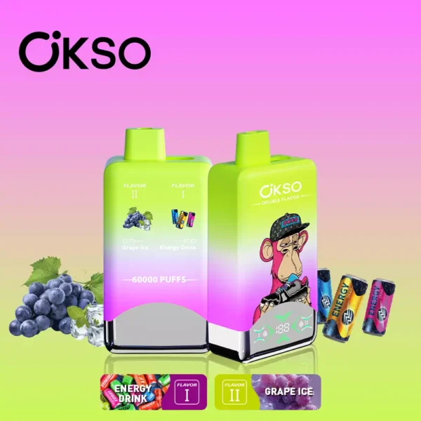 OKSO Dual Flavor 60000 Puffs Disposable Vape Red Energy Ice & Grape Ice