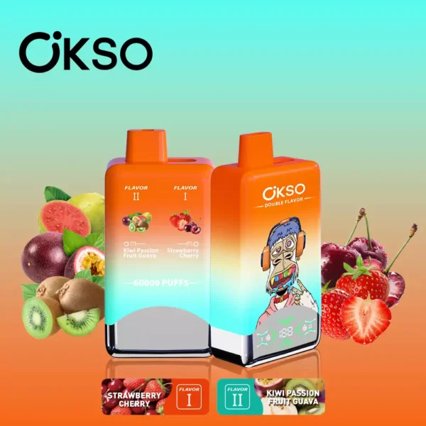 OKSO Dual Flavor 60000 Puffs Disposable Vape Strawberry Banana & Cherry Fiesta