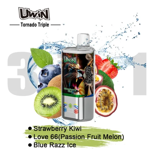Uwin Tornado Triple 60K Puffs Disposable Strawberry Kiwi Love 66 (Passion Fruit Melon) Blue Razz Ice Vape