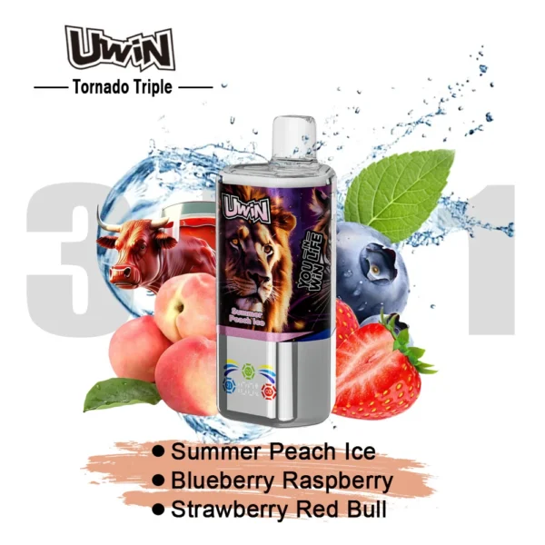 Uwin Tornado Triple 60K Puffs Disposable Vape Summer Peach Ice Blueberry Raspberry Strawberry Red Bull